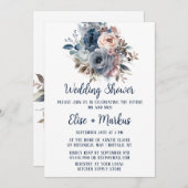 Invitation Wedding shower bleu bleu bleu bleu rose Roses (Devant / Derrière)