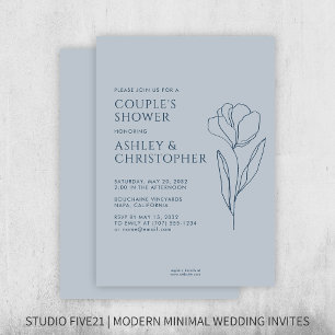 Invitation Wedding shower bleu de la marine Flore dessinée mo