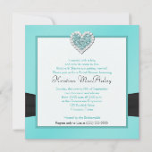 Invitation Wedding shower bleu et noir d'Aqua de parties (Dos)