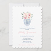 Invitation Wedding shower bleu rose intemporel et chinoiserie (Devant)