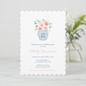 Invitation Wedding shower bleu rose intemporel et chinoiserie (Debout devant)