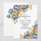 Invitation Wedding shower Blue Peony et Yellow Daisy (Devant / Derrière)