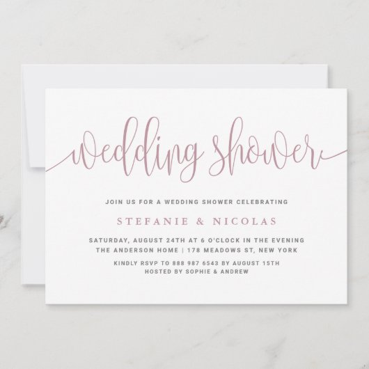 Invitation Wedding shower Blue Pretty Calligraphy (Devant)
