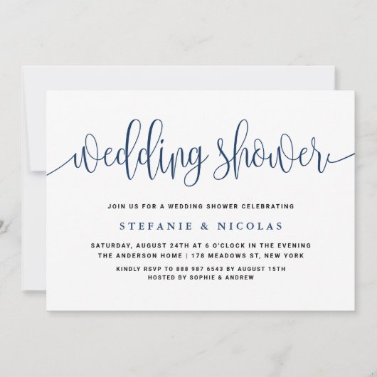 Invitation Wedding shower Blue Pretty Calligraphy (Devant)