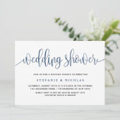 Invitation Wedding shower Blue Pretty Calligraphy (Debout devant)