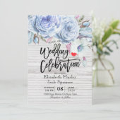Invitation Wedding shower Bohème Floral Plumes Bois rustique (Debout devant)
