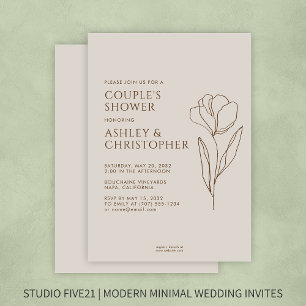 Invitation Wedding shower Brown en noyer floral dessiné moder