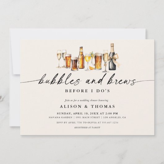 Invitation Wedding shower Bubbles & Brews | Partie d'engageme (Devant)