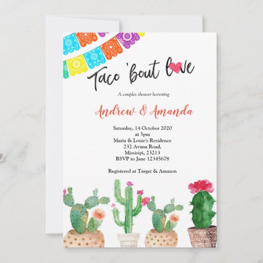 Invitation Wedding shower Cactus Couples (Devant)