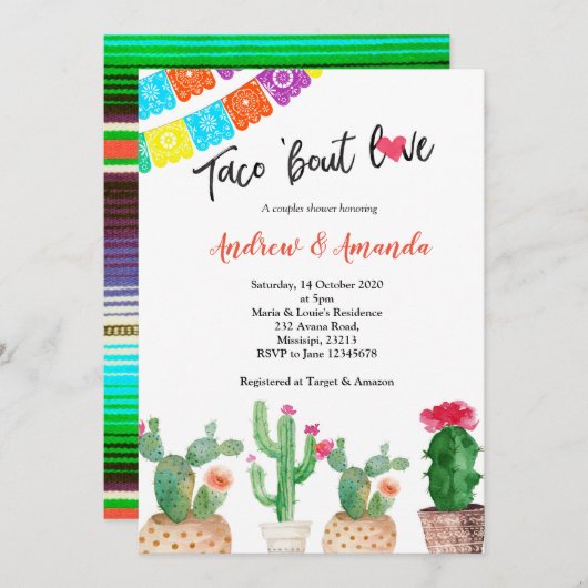 Invitation Wedding shower Cactus Couples (Devant / Derrière)