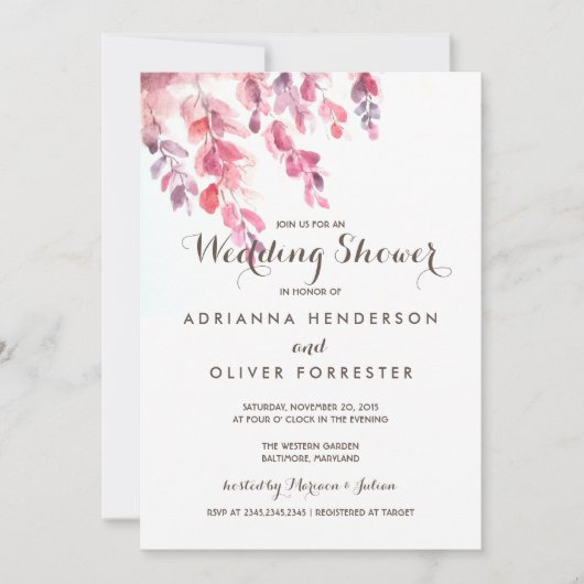 Invitation Wedding shower chic Feuille aquarelle (Devant)