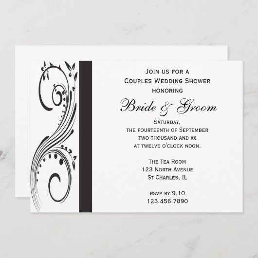 Invitation Wedding shower Couples de Black and White (Devant / Derrière)