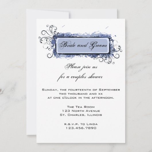 Invitation Wedding shower Couples Floraux Abstraits Bleus (Devant)