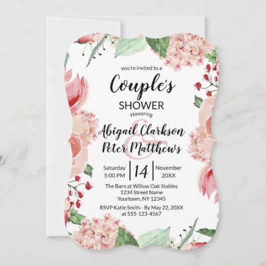 Invitation Wedding shower Couples floraux de l'aquarelle de p (Devant)