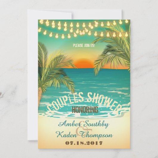 Invitation Wedding shower Couples Sunset Beach (Devant)