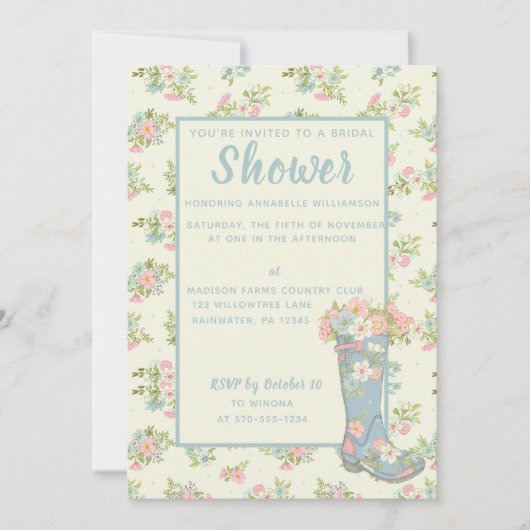 Invitation Wedding shower d'amorçage de printemps Floral Blue (Devant)