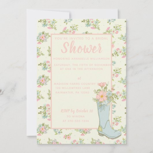 Invitation Wedding shower d'amorçage rose et ivoire (Devant)