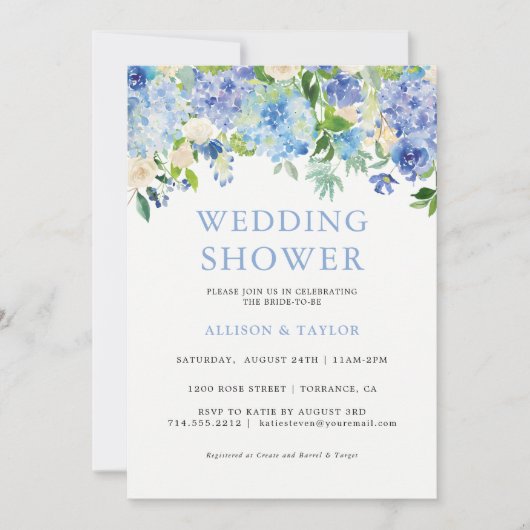 Invitation Wedding shower d'aquarelle bleu Hydrangea (Devant)