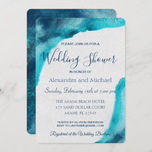 Invitation Wedding shower d'aquarelle bleu océan biologique