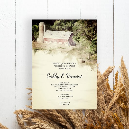 Invitation Wedding shower d'aquarelle Red Barn et Silo Farm