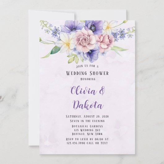 Invitation Wedding shower d'aquarelle violet violet (Devant)