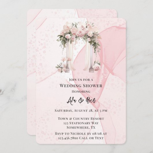 Invitation Wedding shower d'arc d'encre d'alcool rose (Devant / Derrière)