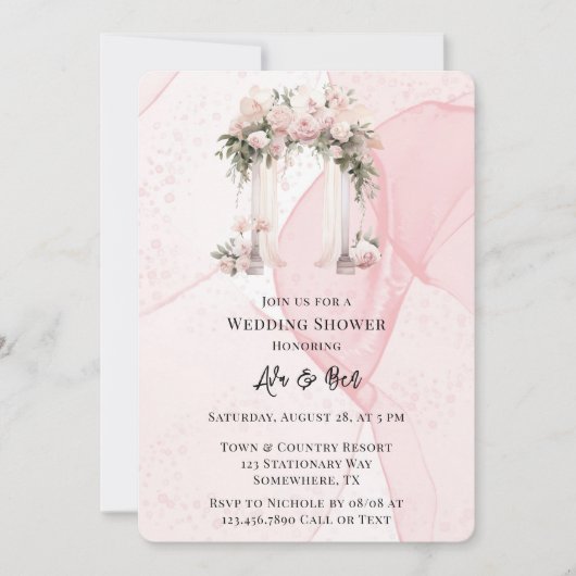 Invitation Wedding shower d'arc d'encre d'alcool rose (Devant)