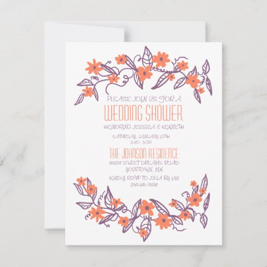 Invitation Wedding shower de bannières florales violettes et (Devant)