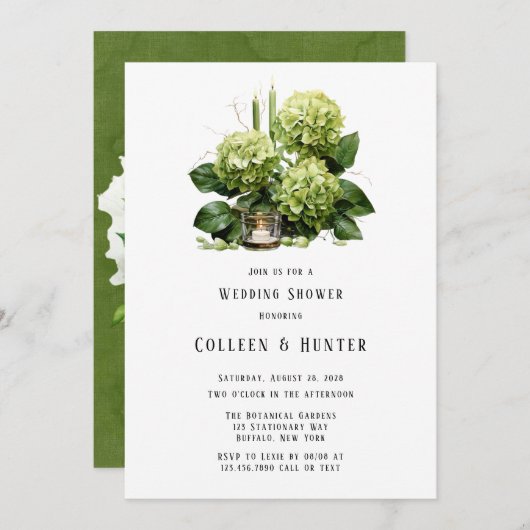 Invitation Wedding shower de bougie florale d'Hydrangea verte (Devant / Derrière)
