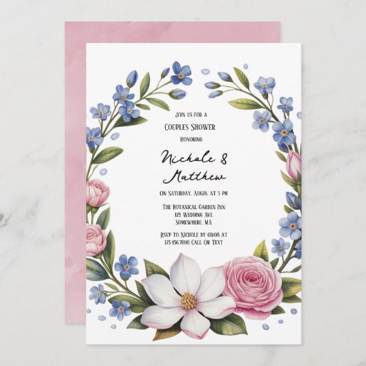 Invitation Wedding shower de bouquet floral romantique (Devant / Derrière)
