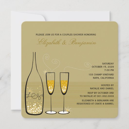 Invitation Wedding shower de Champagne d'or Bubbly (Devant)