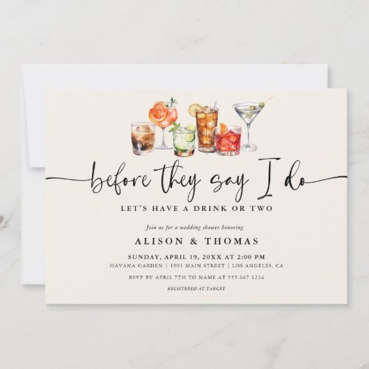 Invitation Wedding shower de cocktails classique | Partie d'e (Devant)