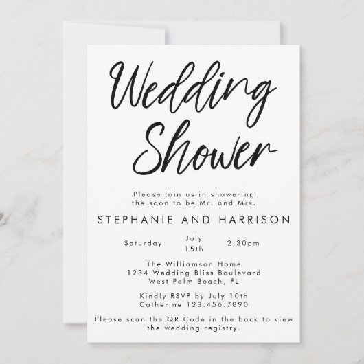 Invitation Wedding shower de code QR minimal écrit à la main (Devant)