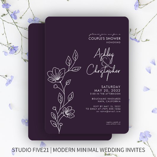 Invitation Wedding shower de contour foncé pourpre moderne