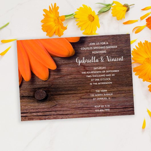 Invitation Wedding shower de couples en bois d'Orange Daisy e
