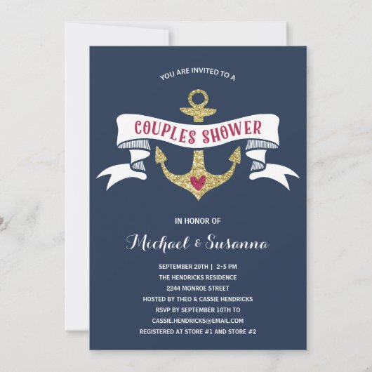 Invitation Wedding shower de couples nautiques (Devant)