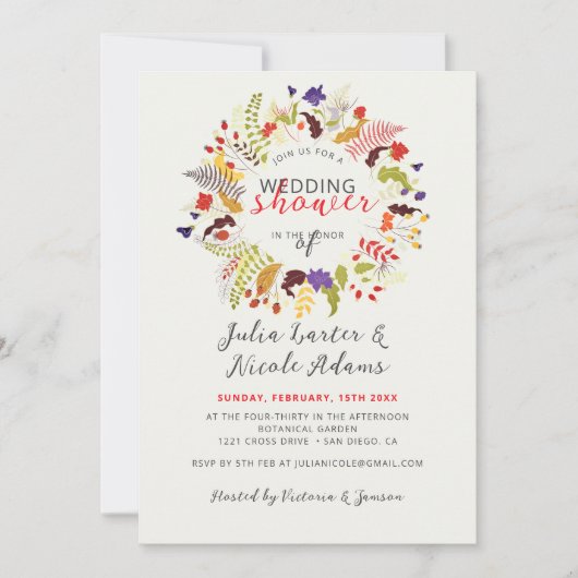 Invitation Wedding shower de couronne de Fleur sauvage de boi (Devant)