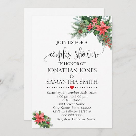 Invitation Wedding shower de douche pour les couples de Noël (Devant / Derrière)