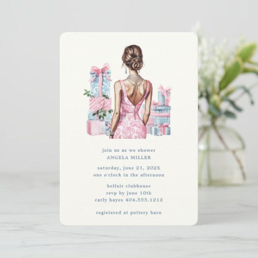 Invitation Wedding shower de Fête des mariées d'aquarelle ros (Debout devant)