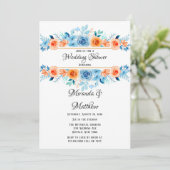 Invitation Wedding shower de fleurs bleu orange vernis (Debout devant)