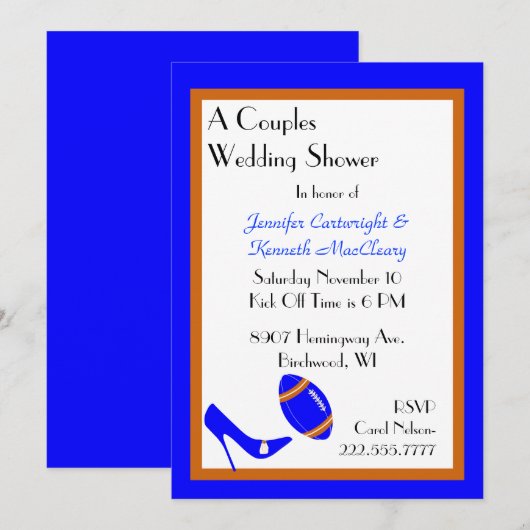 Invitation Wedding shower de football Blue & Orang (Devant / Derrière)