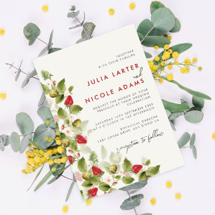 Invitation Wedding shower de fraise Fleur sauvage doux