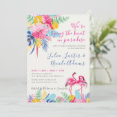 Invitation Wedding shower de la forêt sauvage tropicale rose (Debout devant)