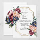 Invitation Wedding shower de la marine Bourgogne rose (Devant / Derrière)