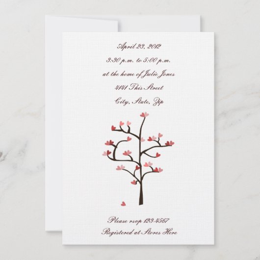 Invitation Wedding shower de l'arbre du coeur (Devant)