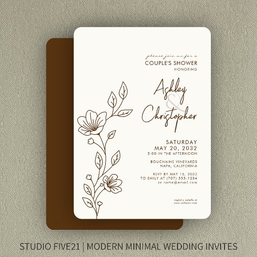 Invitation Wedding shower de ligne Brown en noyer moderne