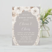 Invitation Wedding shower de perles florales blanches gris be (Debout devant)