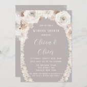 Invitation Wedding shower de perles florales blanches gris be (Devant / Derrière)