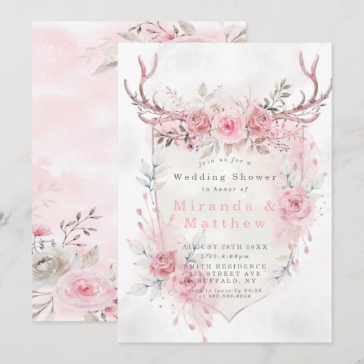 Invitation Wedding shower de Pink Sage Peony Deer  (Devant / Derrière)