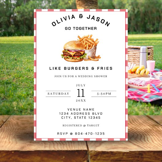 Invitation Wedding shower de pique-nique Burgers & Fries